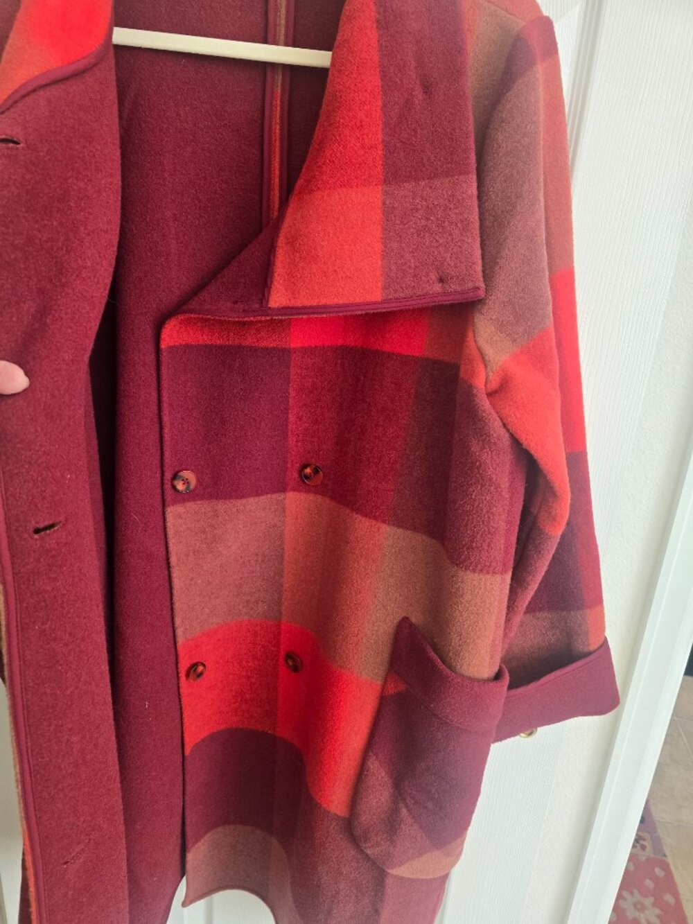 Gudrun Sjoden Orange Block Pattern Wool Coat XL Like New - Picture 2 of 4